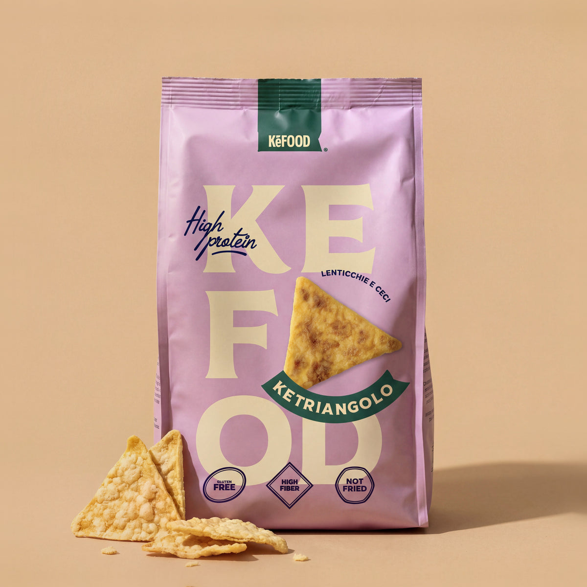 Ketriangolo Kefood, triangolini proteici di lenticchie e ceci, busta con triangolini