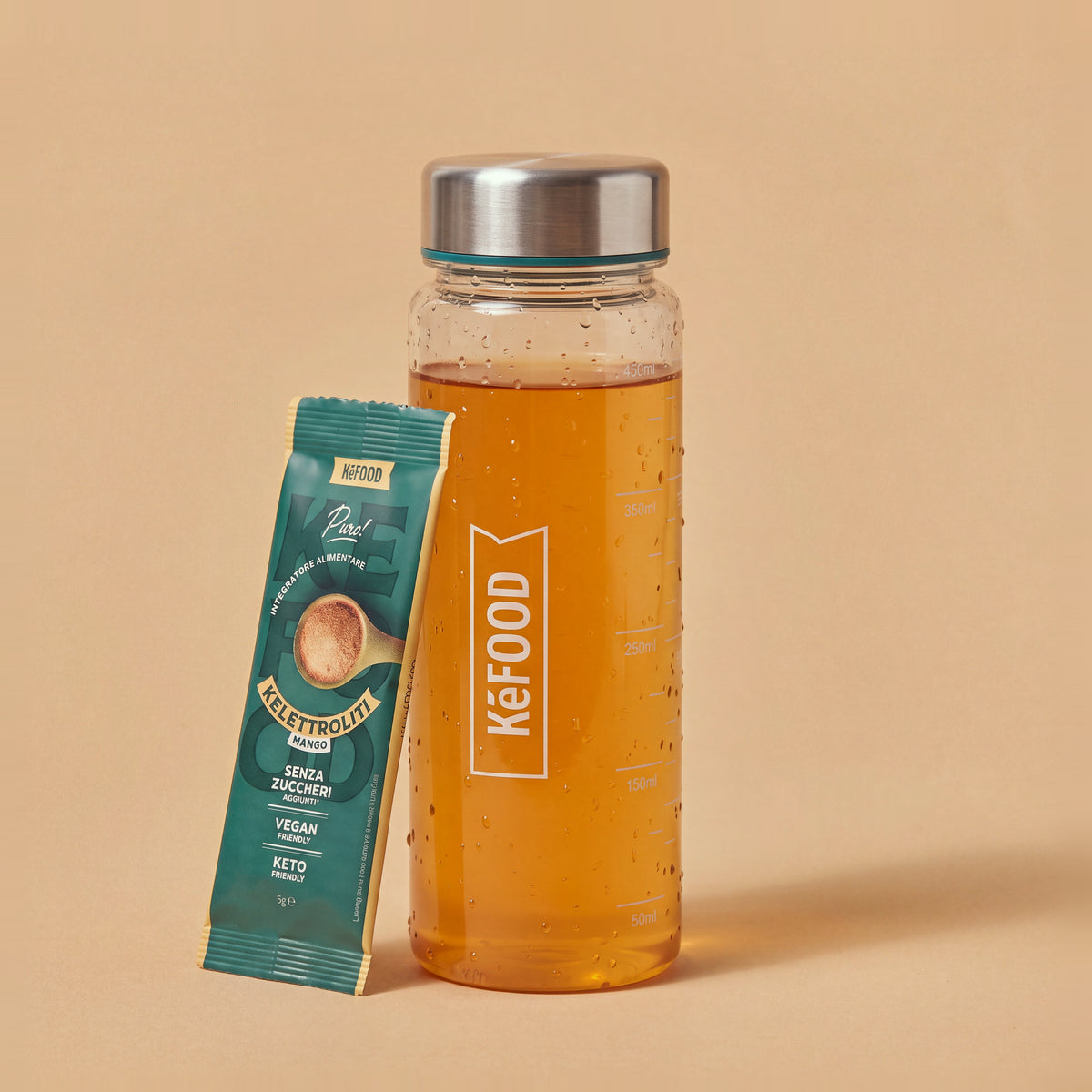 Bottiglia Kefood 500 ml con elettroliti al mango e stick Kelettroliti Mango