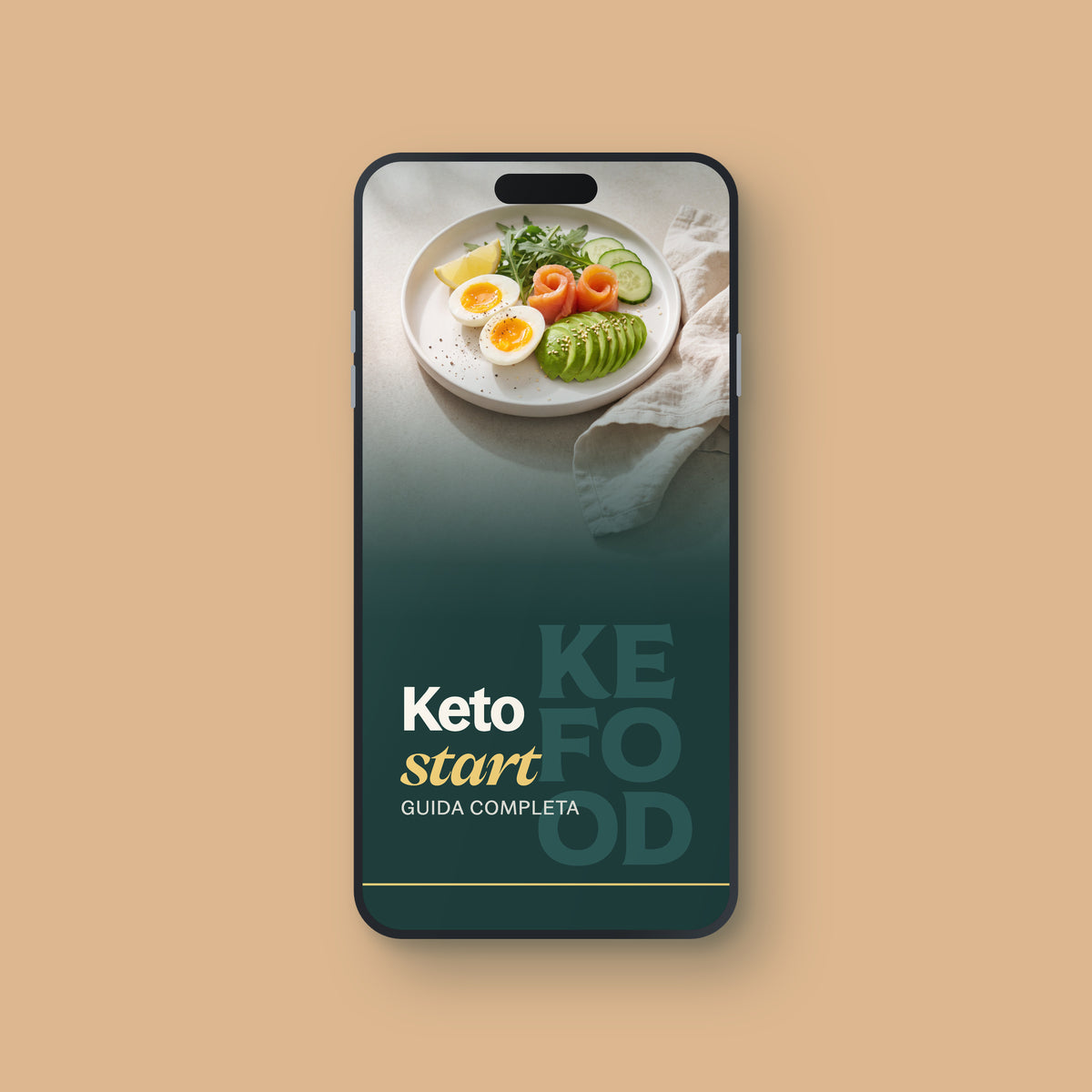 Ebook Keto Start di Kefood, guida completa alla dieta chetogenica, copertina su smartphone