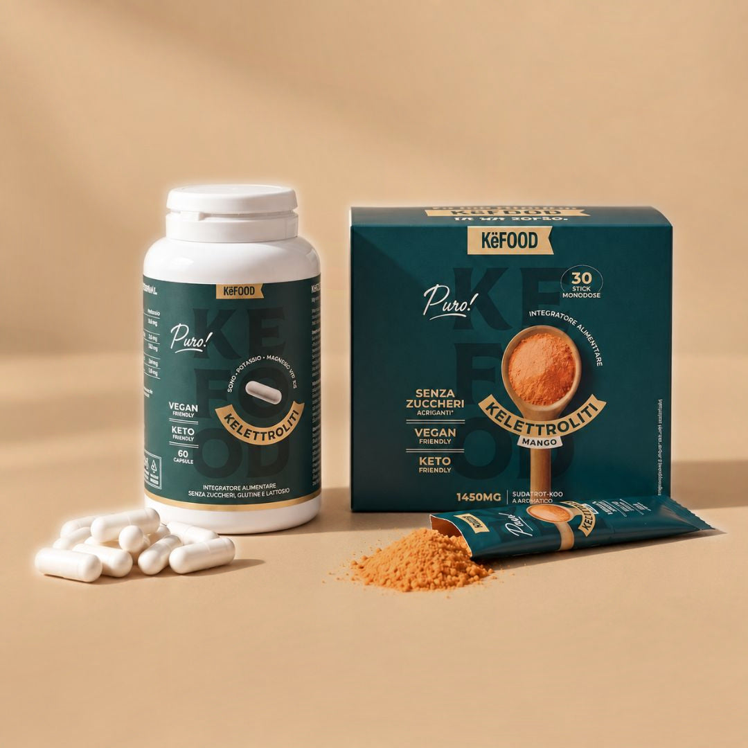 Bundle elettroliti daily Kefood: capsule e stick monodose in polvere al mango